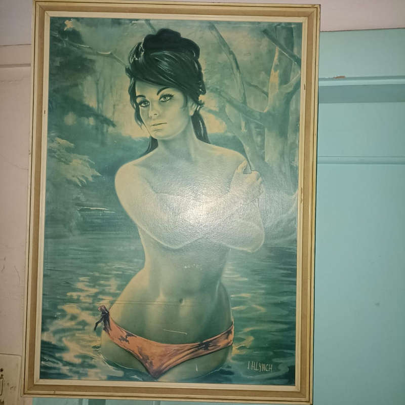 Vintage J. H. Lynch blue lady Print framed Retro Art 1960