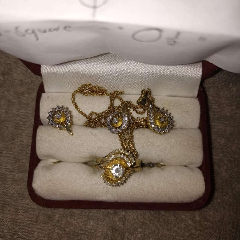 18 carat Angel diamond ring with 9 carat diamond earrings and pendant  rare to find as a set.