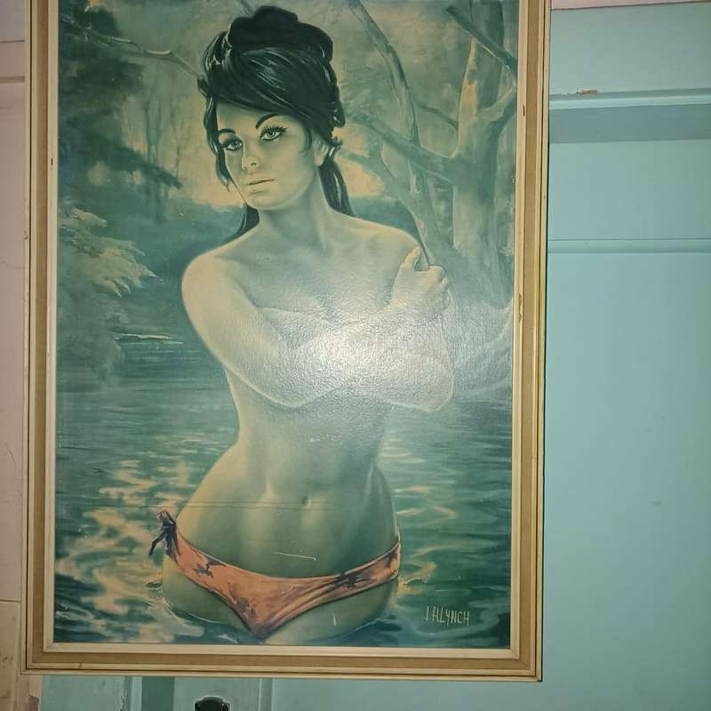 Vintage J. H. Lynch blue lady Print framed Retro Art 1960