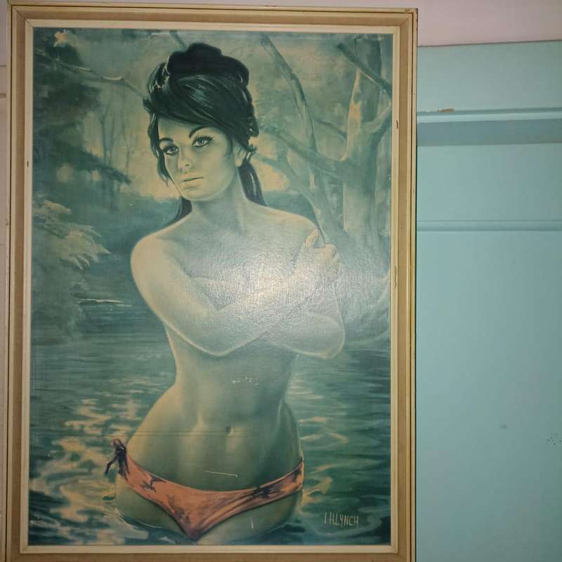 Vintage J. H. Lynch blue lady Print framed Retro Art 1960