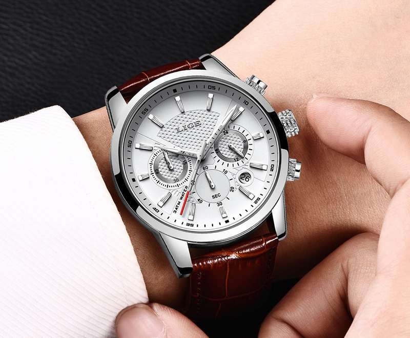 LIGE Valor: Men's Military Leather Watch