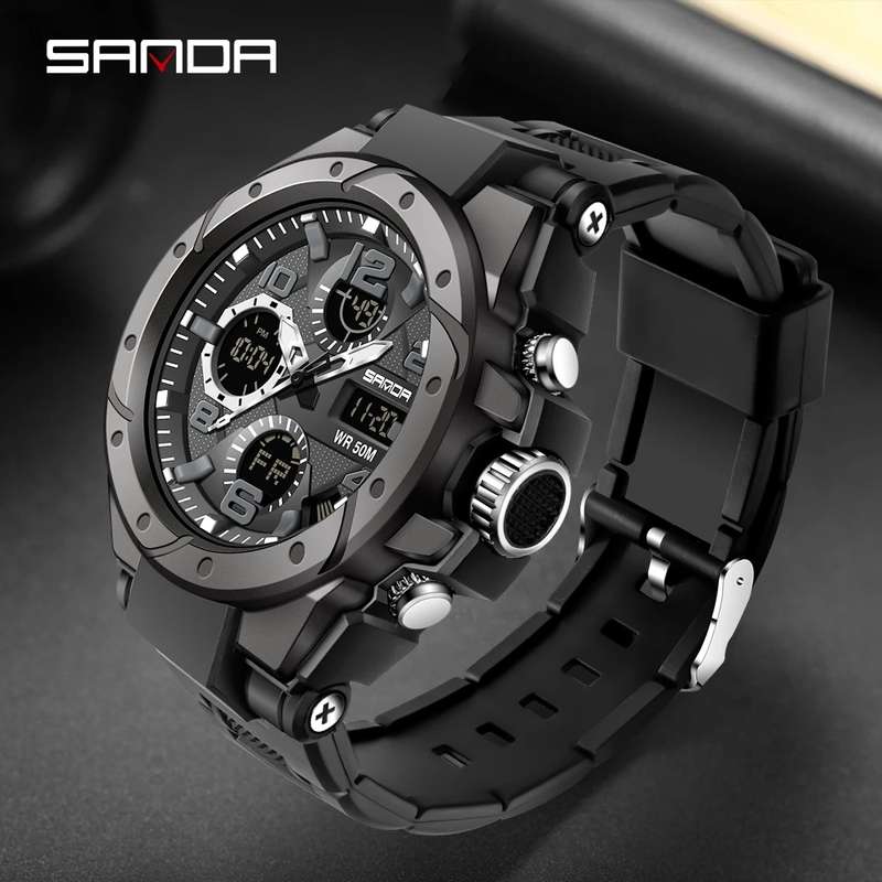 SANDA Chrono Sport: Dual Time Quartz Analog-Digital Waterproof Watch