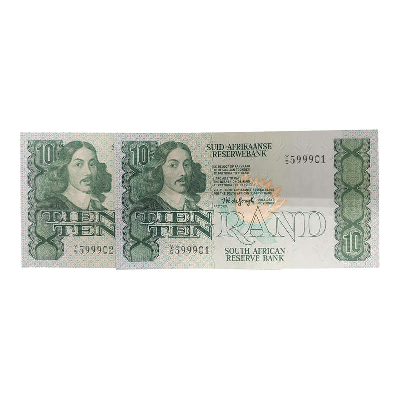 TW de Jongh 4th Issue (Replacement Note) 10 Rand x 2