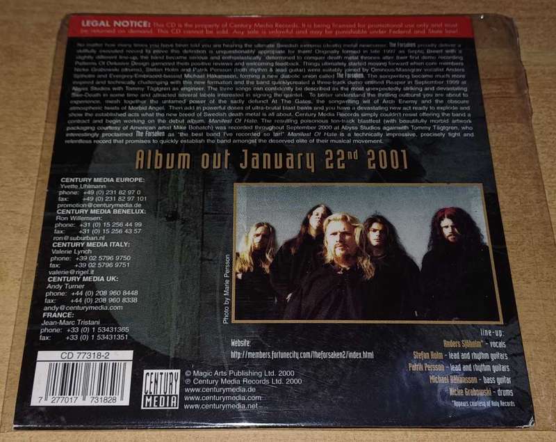 The Forsaken - Manifest Of Hate (Promo CD)