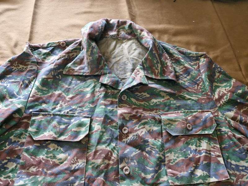 South African Bush War SWAPO/ PLAN used Libyan Rhubarb camo l/s shirt. 66 Cm Armpit to Armpit
