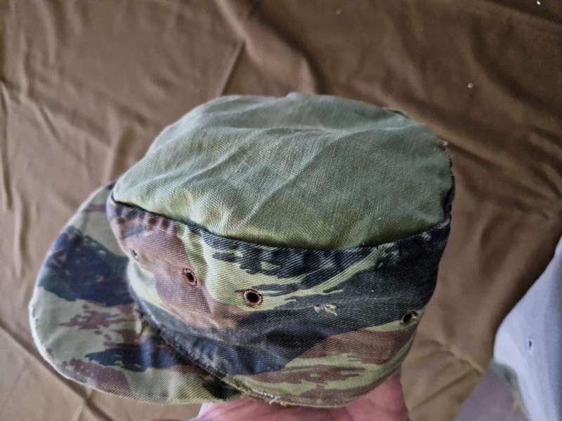 Unknown Lizard/Tiger stripe Camo pattern cap. 58 Cm. Has field repairs.