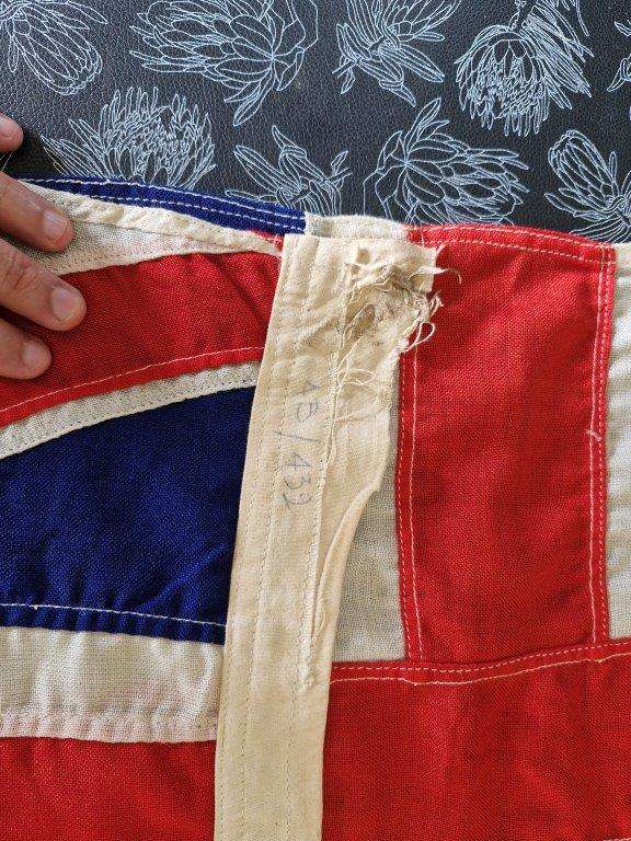 Royal Air Force flag made in Rhodesia. Rope & toggle cut. Maker William Smith. 90 Cm x 195 Cm