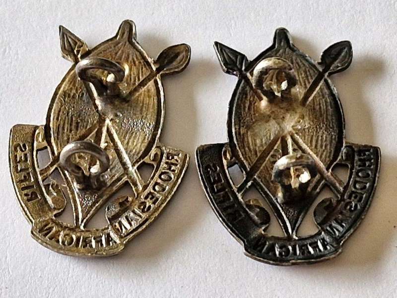 Rhodesian African Rifles Officer's Silver washed Collar badges