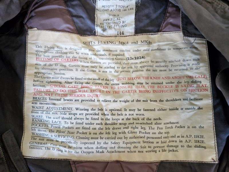 RAF Flight Suit Mk4/4A as used by the SAAF 1959. 52 Cm Armpit to Armpit.