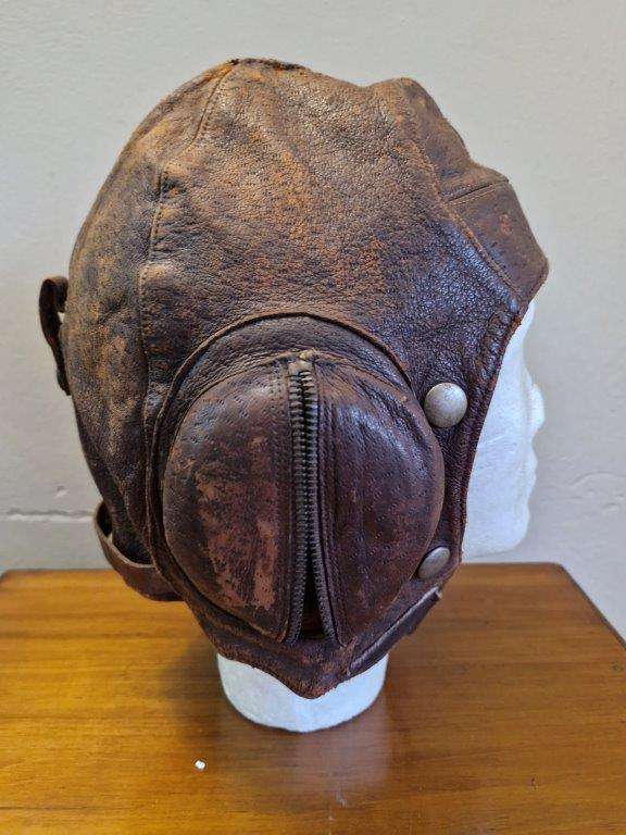 WWII RAF type B flying helmet, Battle of Britain. Age related wear, replaced chinstrap