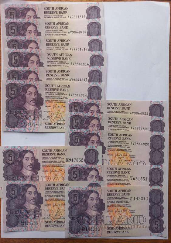 Bank notes South African & 2 other job lot. 83 notes, many in sequence, some Z