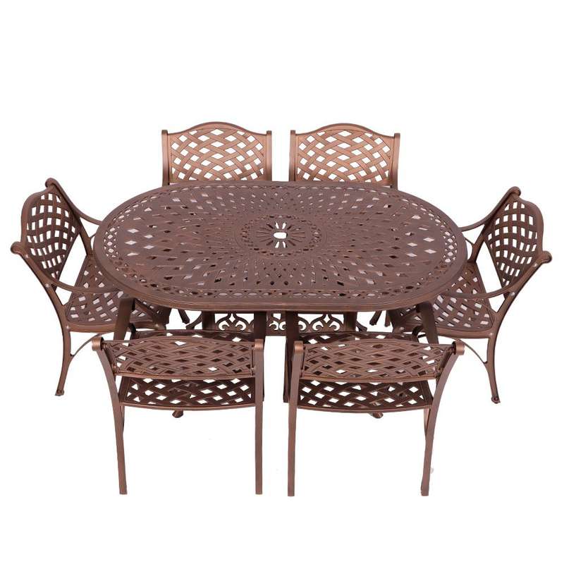 6 Seater Lattice Patio Set, 150x96cm Oval Table