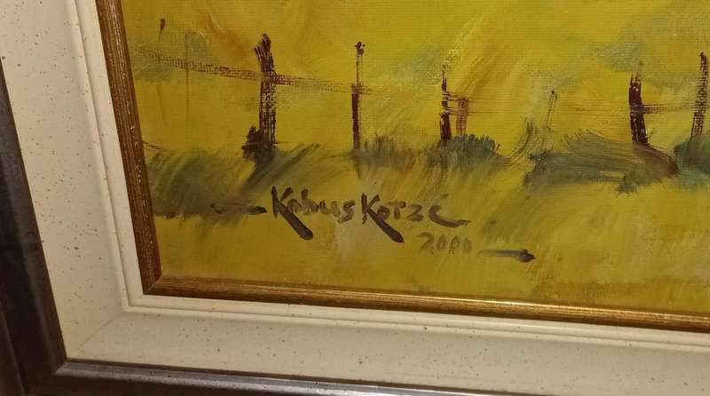 Beautiful XL Framed Oil on Board Painting by Renowned South African Artist Kobus Kotze