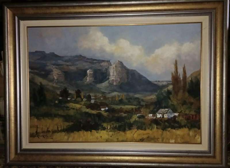 Beautiful XL Framed Oil on Board Painting by Renowned South African Artist Kobus Kotze