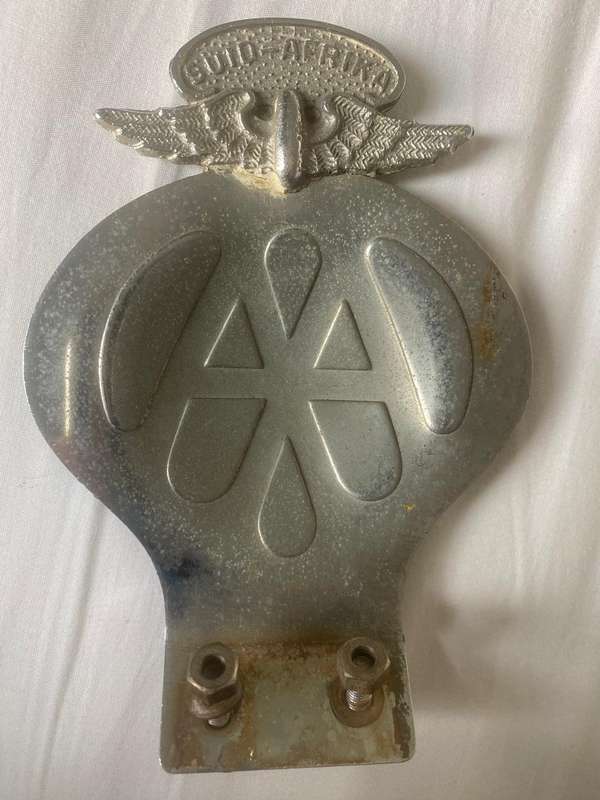 Original Vintage Metal South African AA Car Badge with  original fastener screws