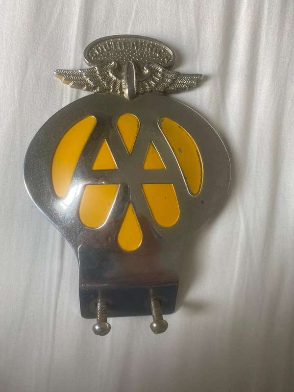 Original Vintage Metal South African AA Car Badge with  original fastener screws