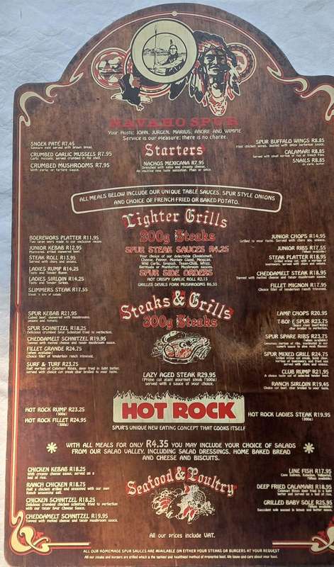 Old Spur Wood Menu