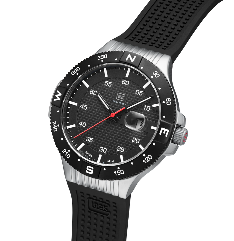Men's Glock Watch With Black Strap And Black Face And Silver Tone Case GW-15-1-22