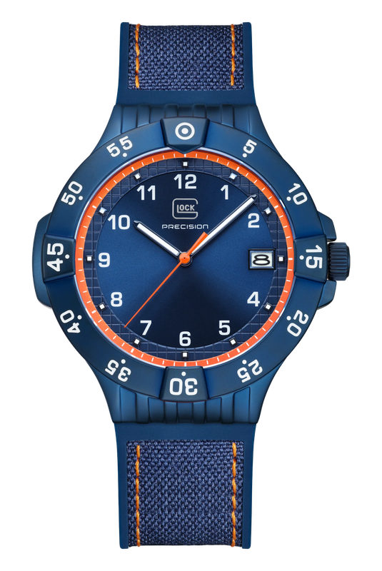 Men's Glock Watch Limited Edition With Orange Strap And Blue Face With Extra Strap