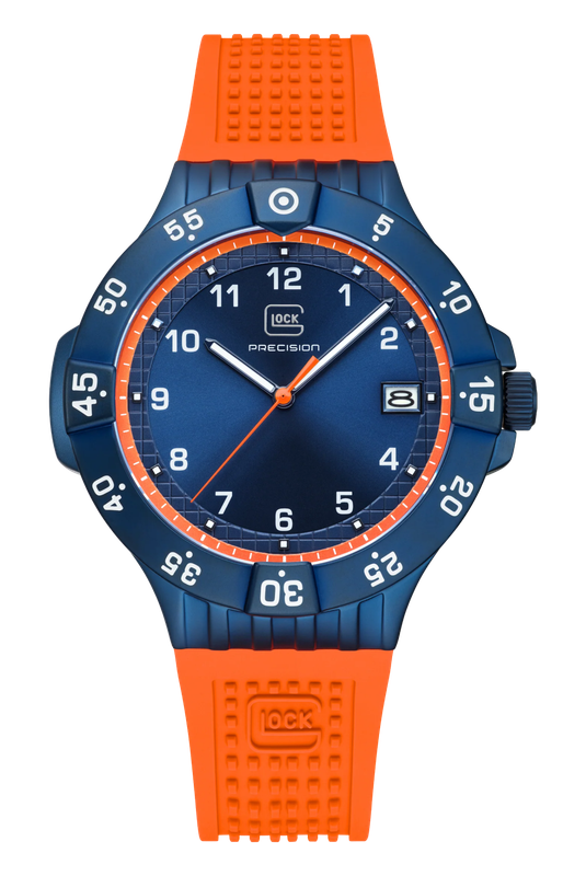 Men's Glock Watch Limited Edition With Orange Strap And Blue Face With Extra Strap
