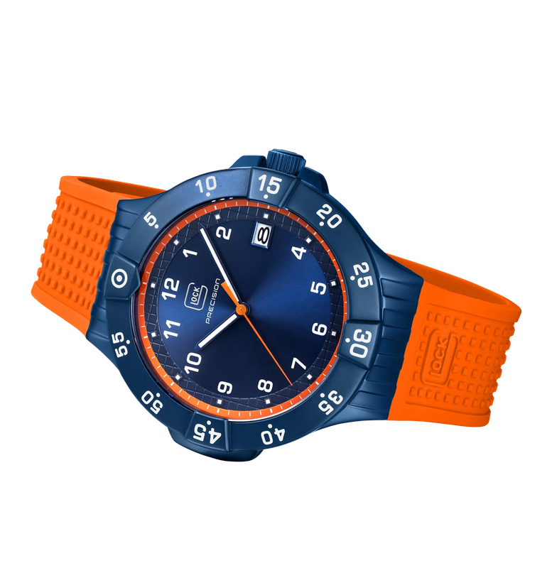 Men's Glock Watch Limited Edition With Orange Strap And Blue Face With Extra Strap