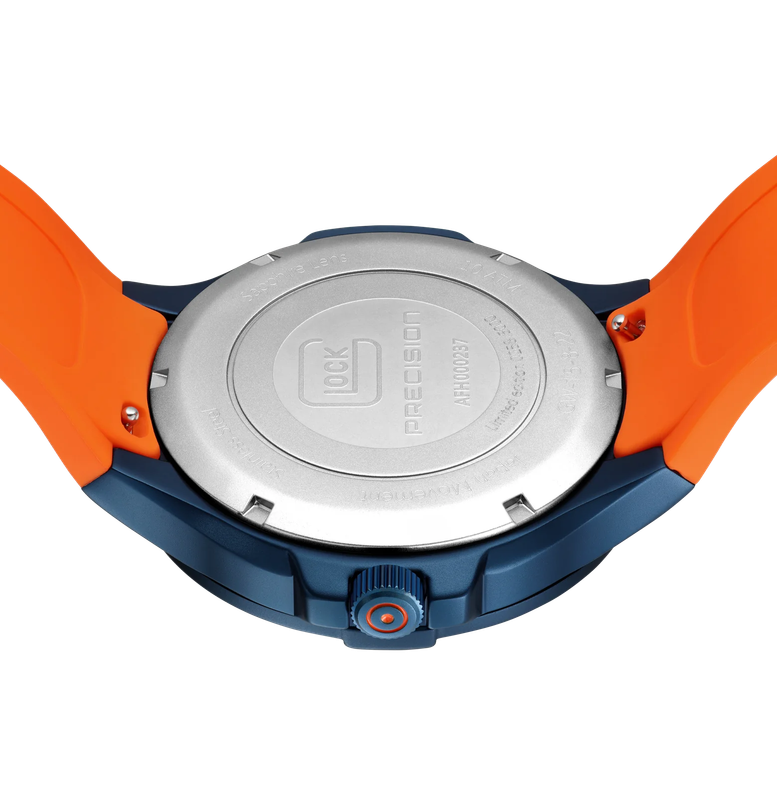 Men's Glock Watch Limited Edition With Orange Strap And Blue Face With Extra Strap