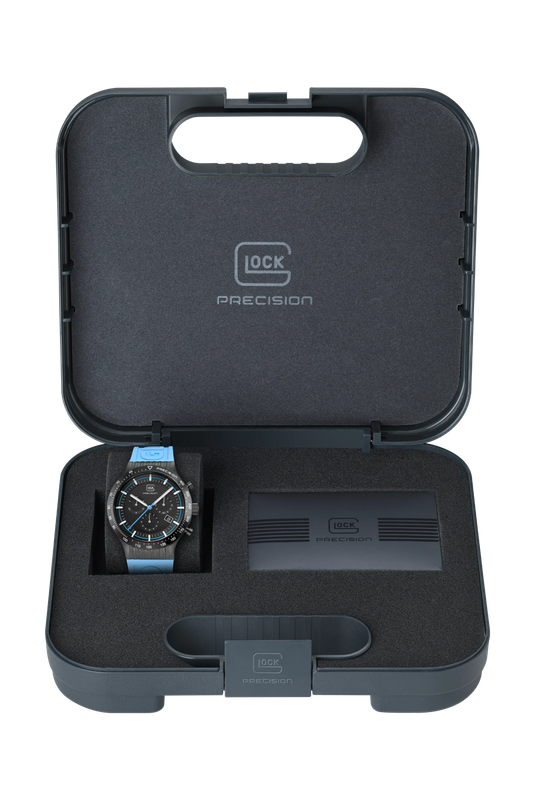 Men's Glock Watch With Light Blue Strap, Black Face And Black Case GW-34-2-24