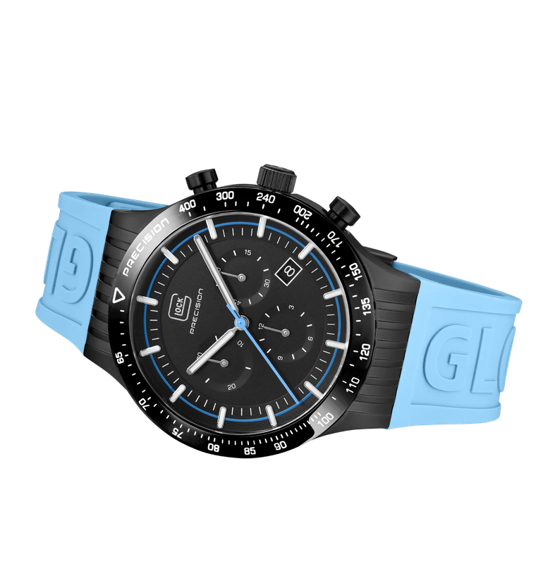 Men's Glock Watch With Light Blue Strap, Black Face And Black Case GW-34-2-24