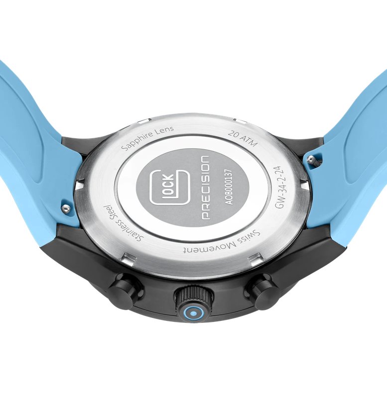 Men's Glock Watch With Light Blue Strap, Black Face And Black Case GW-34-2-24
