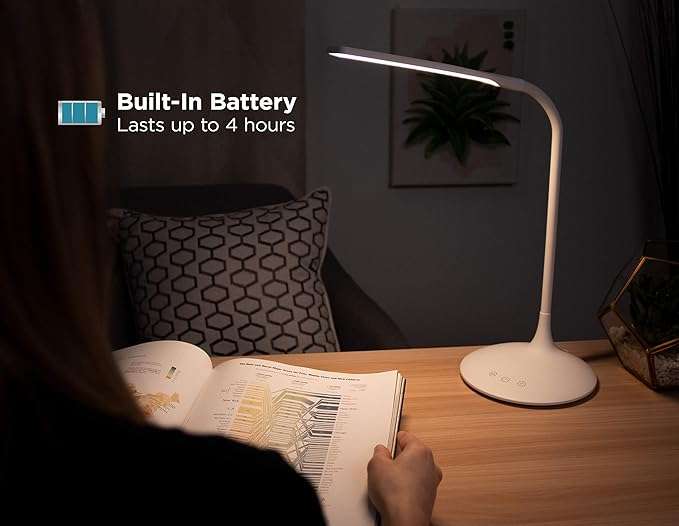 BLACK+DECKER VLED1819-BD Battery LED Desk Lamp, Dimmable with Adjustable Color Temperature, 4 Hour B