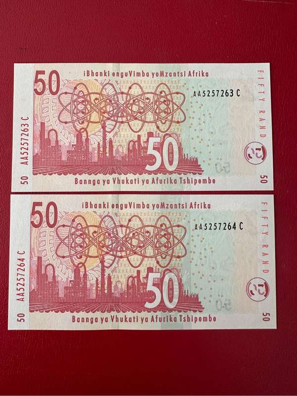 R50 G Marcus 1st issue AA UNC x2 consecutive numbers