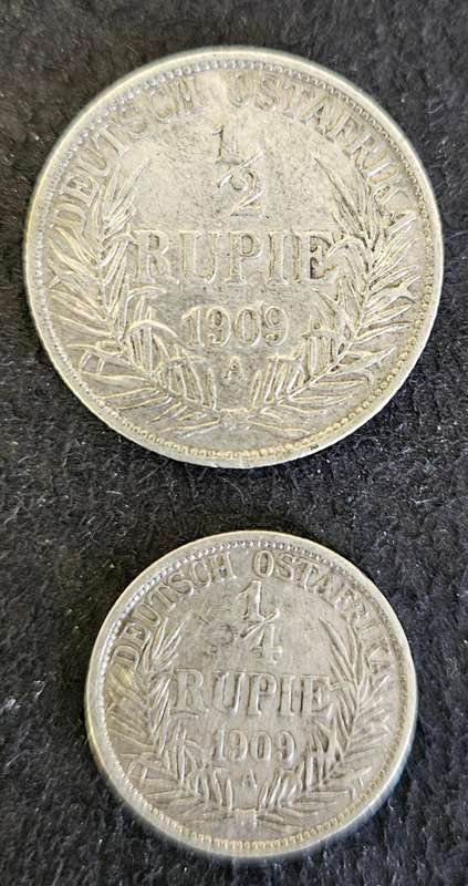 GERMAN EAST AFRICA HALF RUPIE AND QUARTER RUPIE 1909