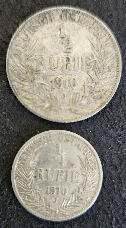 GERMAN EAST AFRICA HALF RUPIE AND QUARTER RUPIE 1910