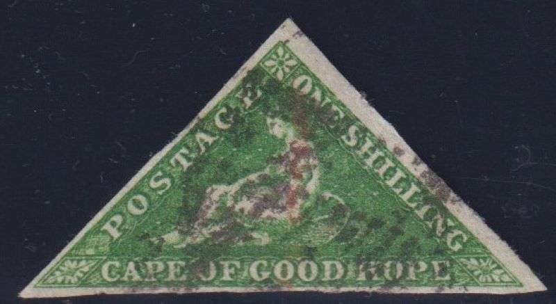 CAPE OF GOOD HOPE 1855 1/- BRIGHT YELLOW-GREEN TRIANGLE FINE USED