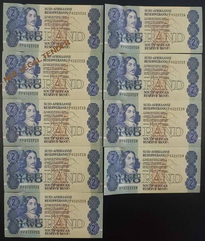 GPC DE KOCK   COLLECTION OF UNC TWO RAND & FIVE RAND BANKNOTES - IN SERIES