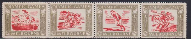 AUSTRALIA 1956 MELBOURNE OLYMPICS LABELS STRIP OF 4