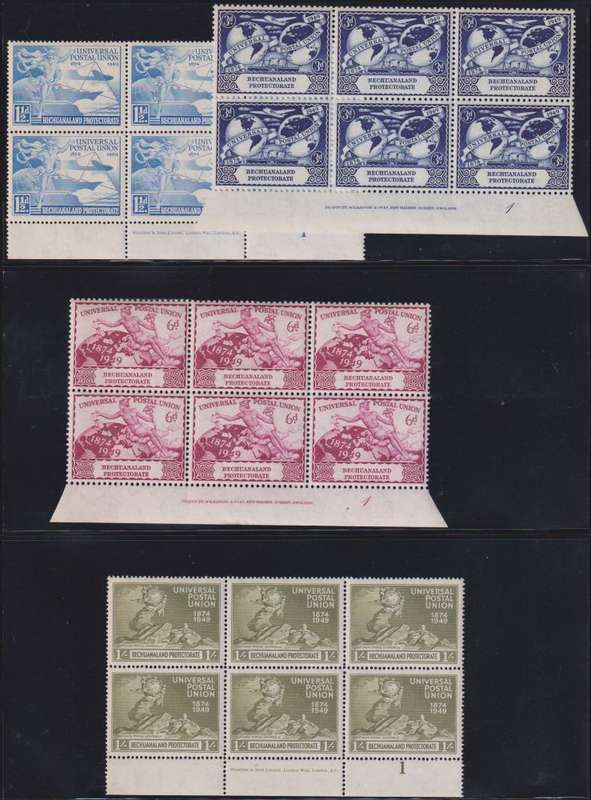 BECHUANALAND 1949 UPU SET IN IMPRINT BLOCKS UNMOUNTED MINT