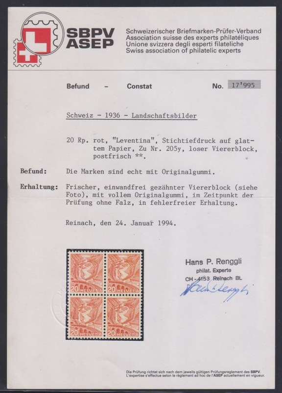 SWITZERLAND 1936 LANDSCHAFTSBILDER BLOCKS UM -CERT!