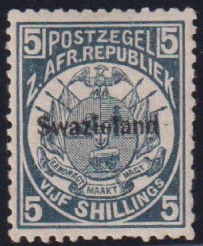 SWAZILAND 1890 5/- OVERPRINT HINGED  MINT - SACC 7 CV R4500