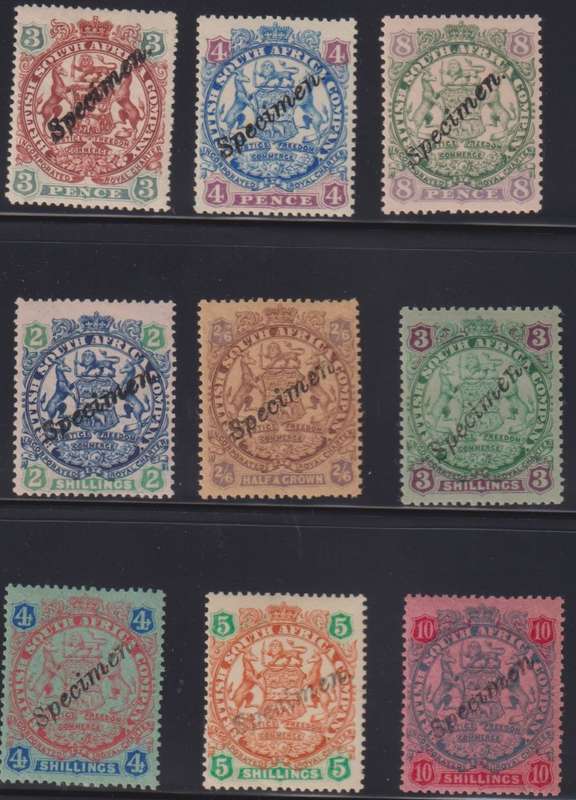 RHODESIA - BSAC 1896-7 ARMS OVERPRINTED SPECIMEN