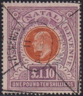 NATAL 1908 £1.10 FISCALLY USED   - SACC 138 - SCARCE!
