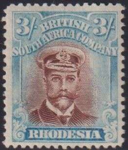 RHODESIA 1923 3/- ADMIRAL P14 DIE 111 FINE HINGED MINT