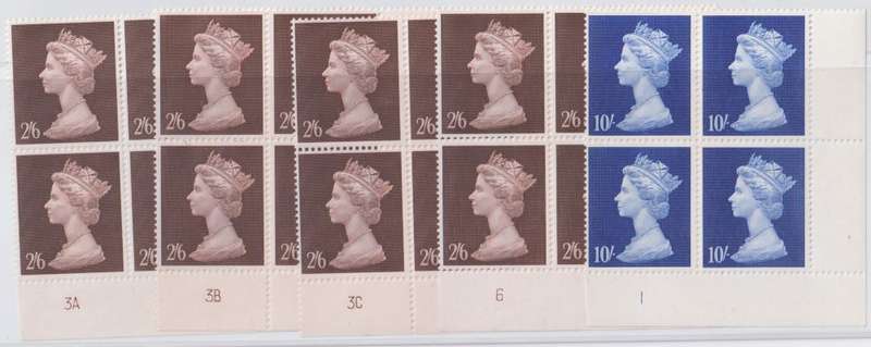 GREAT BRITAIN 1969 TERRIFIC LOT OF UNMOUNTED HIGH VALUE CYLINDER BLOCKS
