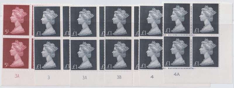 GREAT BRITAIN 1969 TERRIFIC LOT OF UNMOUNTED HIGH VALUE CYLINDER BLOCKS