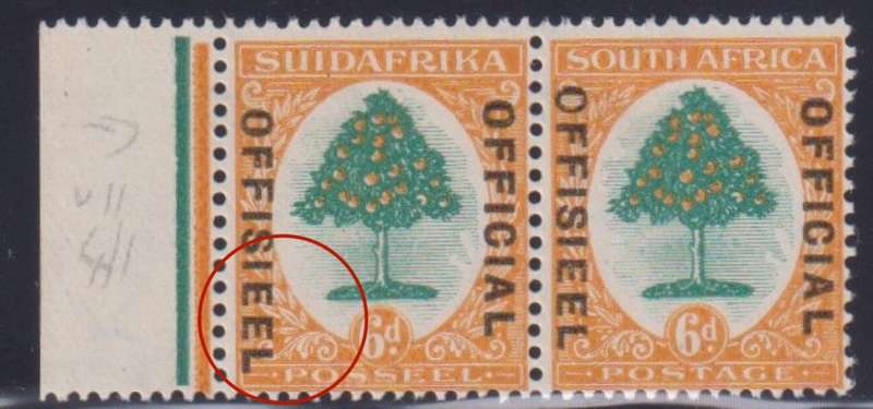 SA 1929 6d "DROPPED OFFISIEEL" FINE HINGED MINT - SACC 010v