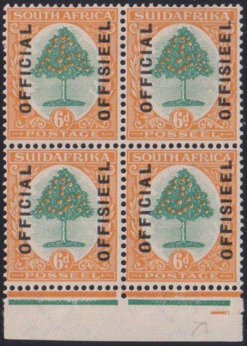 SA 1928 6d OFFICIAL BLOCK SUPERB UNMOUNTED MINT- SACC O7 - CV R1050+