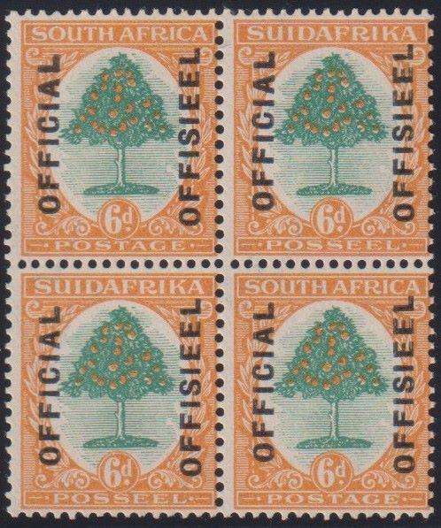 SA 1929 6d OFFICIAL BLOCK SACC O7  LIGHTLY HINGED MINT  CV R750+