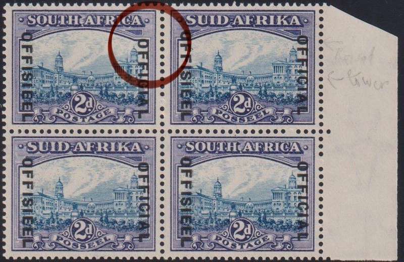 SA 1935 2d OFFICIAL BLOCK "DROPPED OFFICIAL" UNMOUNTED MINT - SACC 028v - CV R6000