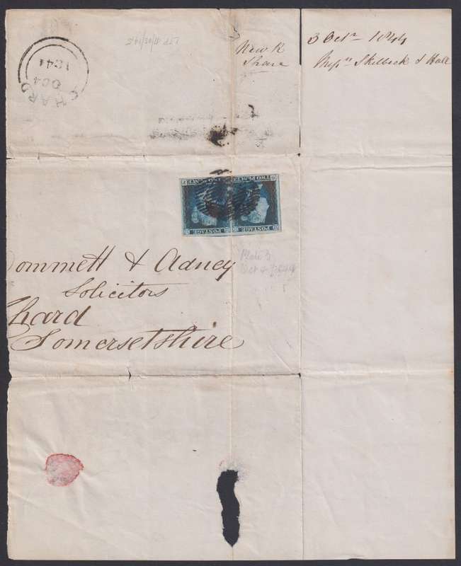 GREAT BRITAIN 1841 2d BLUE PAIR ON ENTIRE LETTER PLATE 3