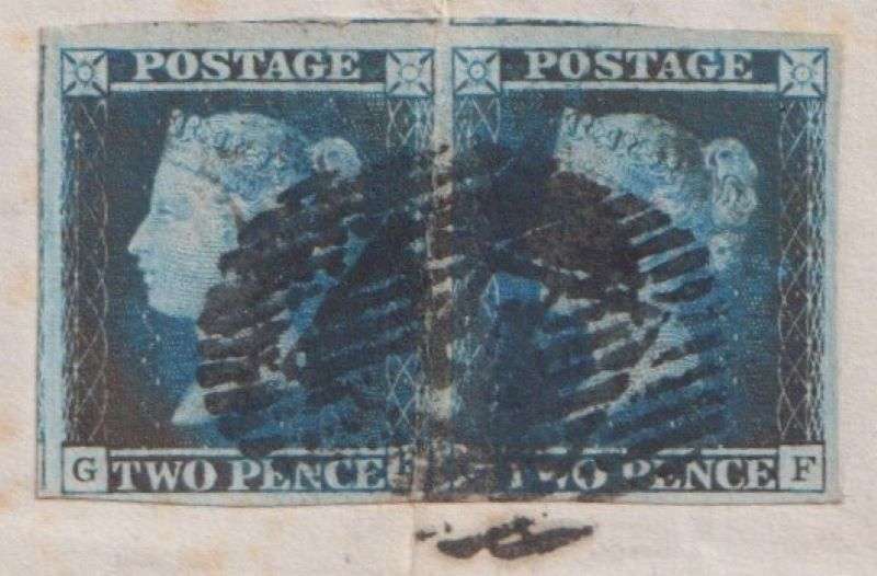GREAT BRITAIN 1841 2d BLUE PAIR ON ENTIRE LETTER PLATE 3